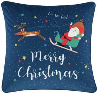 An Image of Catherine Lansfield Santas Wonderland Cushion -Navy -45x45cm
