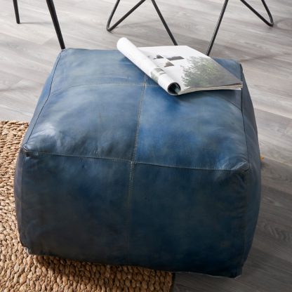 An Image of Matteo Leather Pouffe Grey