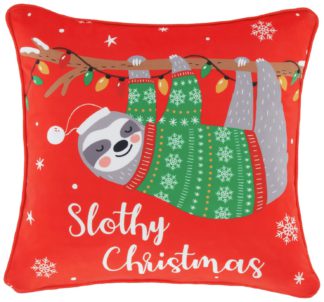 An Image of Catherine Lansfield Slothy Christmas Cushion - Red - 45x45cm