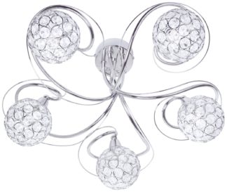 An Image of BHS Orchid Glass 5 Light Flush to Ceiling Light - Silver
