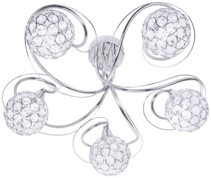An Image of BHS Orchid Glass 5 Light Flush to Ceiling Light - Silver