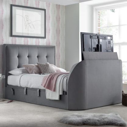 79a28400d03e68feca4dd51674bd543973caf47bcf500b73cfcdda9d46ebb884.jpg An Image of Simpson Light Grey Fabric Ottoman Electric TV Bed - 4ft6 Double
