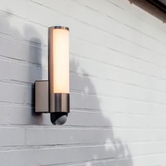 An Image of Lutec Leda LED Wall Light with PIR Motion Sensor - Stainless Steel