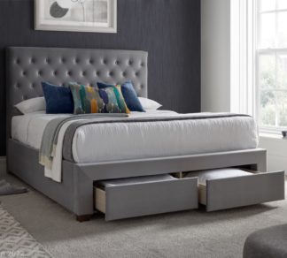 An Image of Vindolanda Grey Velvet Fabric Bed Frame - 4FT6 Double