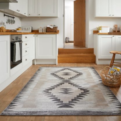 An Image of PractiRug Millie Washable Aztec Rug Grey