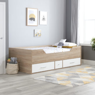An Image of Camden White and Oak Wooden Cabin Bed Frame - 3ft Single