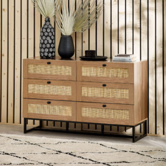 An Image of Padstow Oak Rattan 6 Drawer Wooden Chest