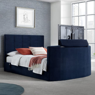 An Image of Thornberry Blue Velvet Electric TV Bed - 6ft Super King Size