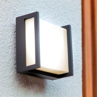 An Image of Lutec Qubo LED Square Wall Light - Dark Grey