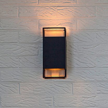 9a70b69f2ad0bec38b01a9a5f7552cce826dfd48b7e3444fa292b3e8bdbeeebc.jpg An Image of Lutec Ridge 2x Gu10 Wall Light - Dark Grey