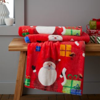 An Image of Catherine Lansfield Santa's Christmas Presents 130x170cm Throw Red