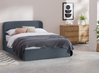 An Image of Besley Blue Fabric Ottoman Storage Bed Frame - 5ft King Size