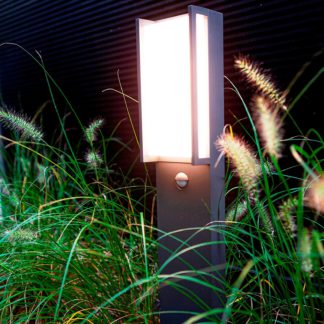 An Image of Lutec Qubo LED Bollard Light with PIR Motion Sensor - Dark Grey