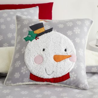 An Image of Catherine Lansfield Cosy Snowman Cushion - Silver - 45x45cm