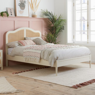 An Image of Leonie Rattan Ivory Wooden Bed Frame - 5FT King Size