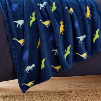 An Image of Blue Dino Fleece Throw Navy