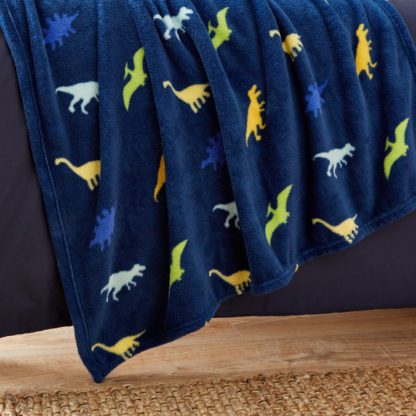 An Image of Blue Dino Fleece Throw Navy