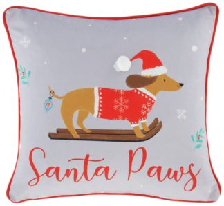 An Image of Catherine Lansfield Santa Paws Cushion - Silver - 43x43cm