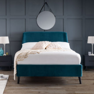 An Image of Frida Teal Velvet Bed Frame - 5FT King Size