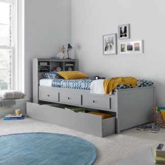 An Image of Veera Grey Wooden Day Bed with Guest Bed Trundle Frame - 3ft Single