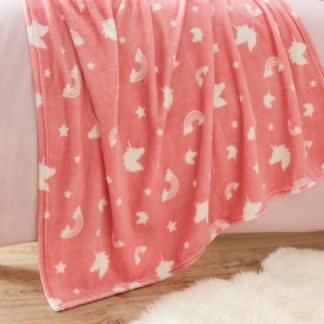 An Image of Pink Unicorn Fleece Throw Pink