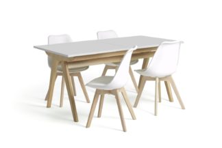 An Image of Habitat Jerry Wood Effect Extending Table & 4 White Chairs