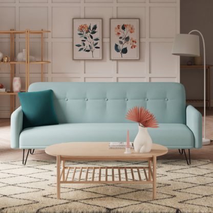 An Image of Marnie Flatweave Click Clac Sofa Bed Duck Egg (Blue)