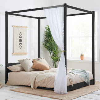 An Image of Darwin Black Wooden Poster Bed Frame - 5FT King Size