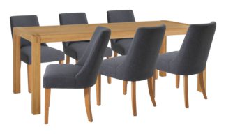 An Image of Habitat Radius Oak Dining Table & 6 Alec Dark Grey Chairs