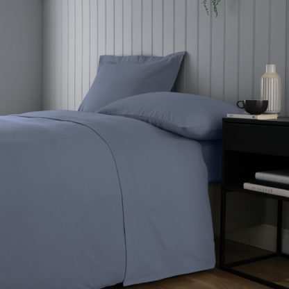 An Image of Folk Stone Blue Cotton Flat Sheet Folkstone Blue