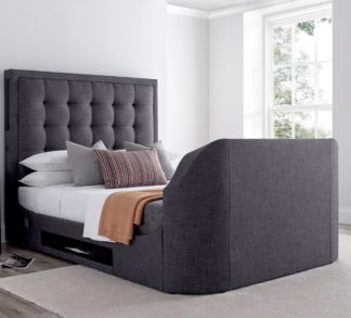 An Image of Titan 2 Slate Grey Fabric Media Electric TV Bed Frame - 5ft King Size