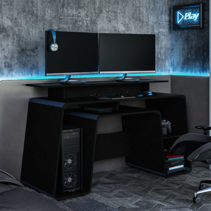 e26628161880b97f16f0f927bb9b6977b875ff90d07155e655b7e6e025b2248a.jpg An Image of Onyx Black and Blue Wooden Gaming Desk