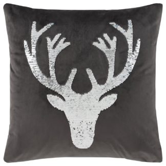An Image of Catherine Lansfield Sequin Stag Cushion - Charcoal - 43x43cm