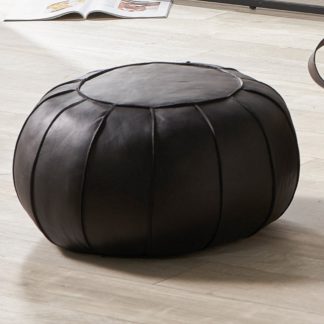 An Image of Giona Leather Pouffe Grey