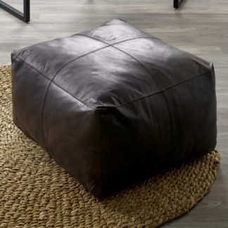 An Image of Matteo Leather Pouffe Grey