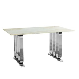An Image of Violette Rectangular 8 Seater Dining Table Marble Effect Natural