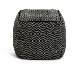 An Image of Kaikoo Durrie Cotton Footstool - Black & White