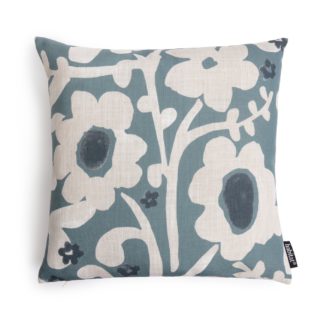 An Image of Habitat Floral Botanical Printed Cushion - Blue - 43x43cm