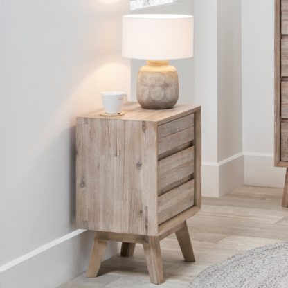 An Image of Pacific Kalmar 3 Drawer Bedside Table, Natural Acacia Natural