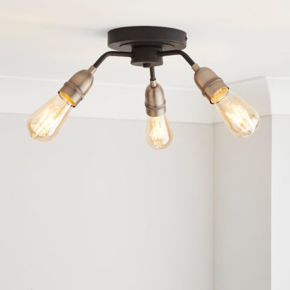 An Image of Marsden 3 Light Semi Flush Ceiling Fitting, Black and Nickel Black