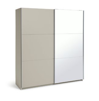 An Image of Habitat Holsted Large Mirror Sliding Wardrobe - Soft Grey