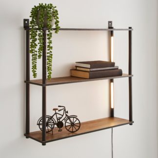An Image of Fulton Wall Unit with LED Lights Rustic Pine Pine (Brown)