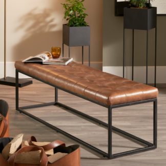 An Image of Pacific Arlo Leather Dining Bench Brown