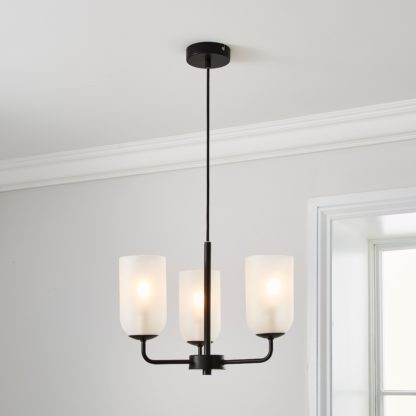 An Image of Palazzo Frosted 3 Light Chandelier Black
