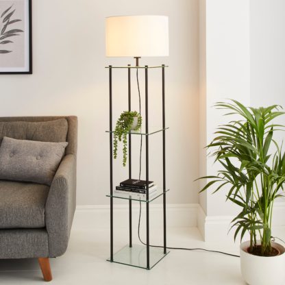 An Image of Wendell Glass Shelved Floor Lamp Black