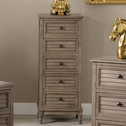 An Image of Pacific Ashwell 5 Drawer Chest, Taupe Pine Taupe