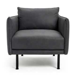 An Image of Habitat Moore Leather Armchair - Dark Grey