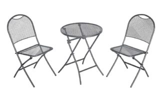 An Image of Mwh Folding 2 Seater Steel Bistro Set - Grey