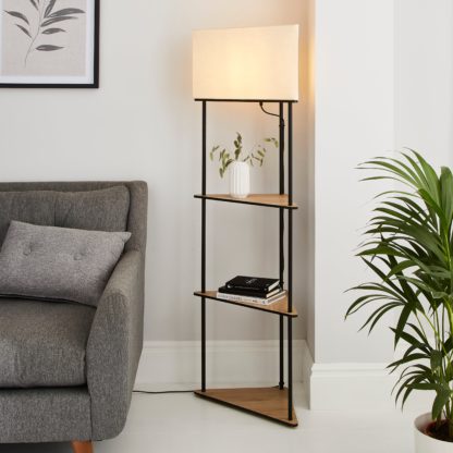 An Image of Element Sunds Corner Shelved Floor Lamp Light Wood Light Wood