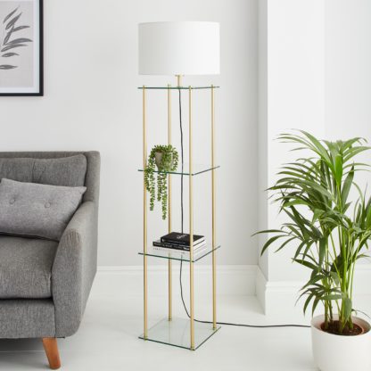 An Image of Wendell Glass Shelved Floor Lamp Black